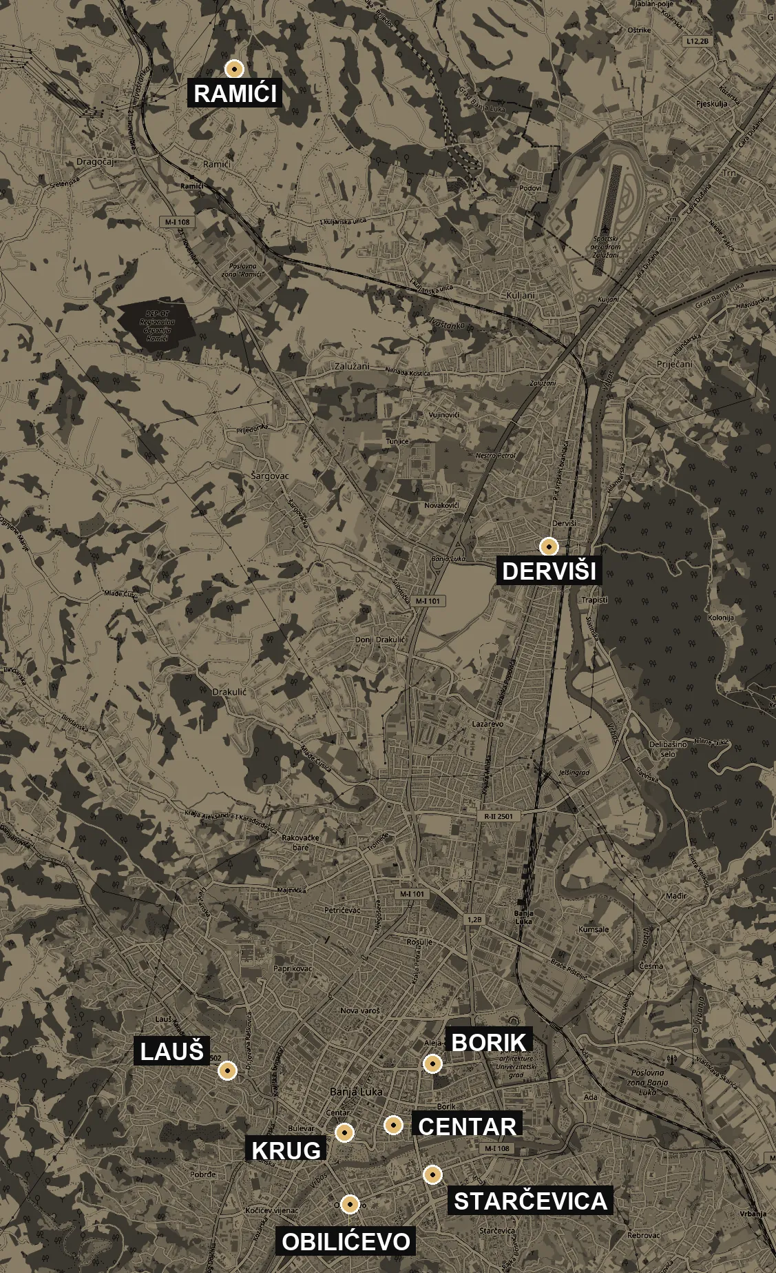 Mapa Banje Luke sa Marcello lokacijama